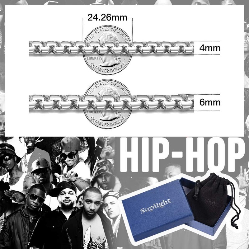 Stainless Steel Solid Box Chain 4mm 6mm Wide 20 Inch