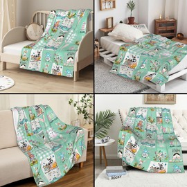 Easter Bunny Blanket Super Soft Flannel Easter Element, Cute Gnome Rabbits Tail Colorful Eggs Tree Teal Truck Throw Blanket, Cozy Fuzzy Plush Warm Blankets for Couch Sofa 40x50 inch