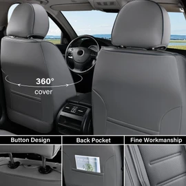 Coverado Car Seat Covers, Front Covers for Cars, Car Seat Cover Front Seats, Car Seat Protector Waterproof, Leather Car Seat Cushion, Universal Interior Covers Seat Protectors for Most Cars Gray