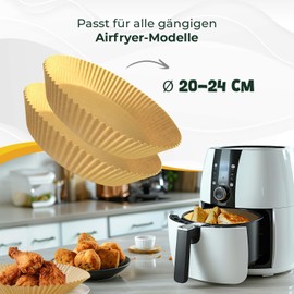 Crisp Paper Airfryer Baking Paper BPA and PFAS-Free Non-Stick Perfect for Hot Air Fryers Environmentally Friendly and Oven Safe (Round 20 cm)