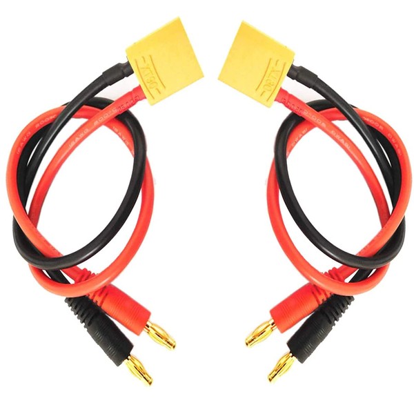 2Pack ShareGoo XT90 Male Adapter to 4.0mm Bullet Banana Plug Connector with 12AWG 30CM Silicone Cable Wire for RC Car Boat Drone Lipo Battery Charger RC FPV Car