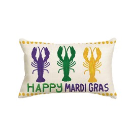 AVOIN colorlife Happy Mardi Gras Crawfish Throw Pillow Cover, 12 x 20 Inch Holiday Party Cushion Case Decoration for Sofa Couch