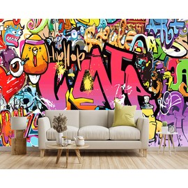 YIHWM -Street Art Graffiti Wallpaper Fabric Wallpaper Living Room Bedroom Bathroom Boys Girls Children's Room Abstract Large Wall Mural- 160"x108"（ not Peel and Stick）