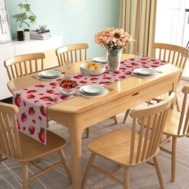 Nepnuser Strawberry Table Runner Summer Girl Baby Shower Birthday Party Decoration Home Dining Room Kitchen Decor(13" x 72")
