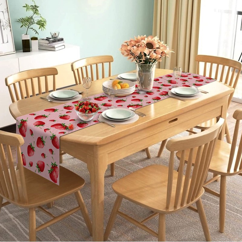 Nepnuser Strawberry Table Runner Summer Girl Baby Shower Birthday Party