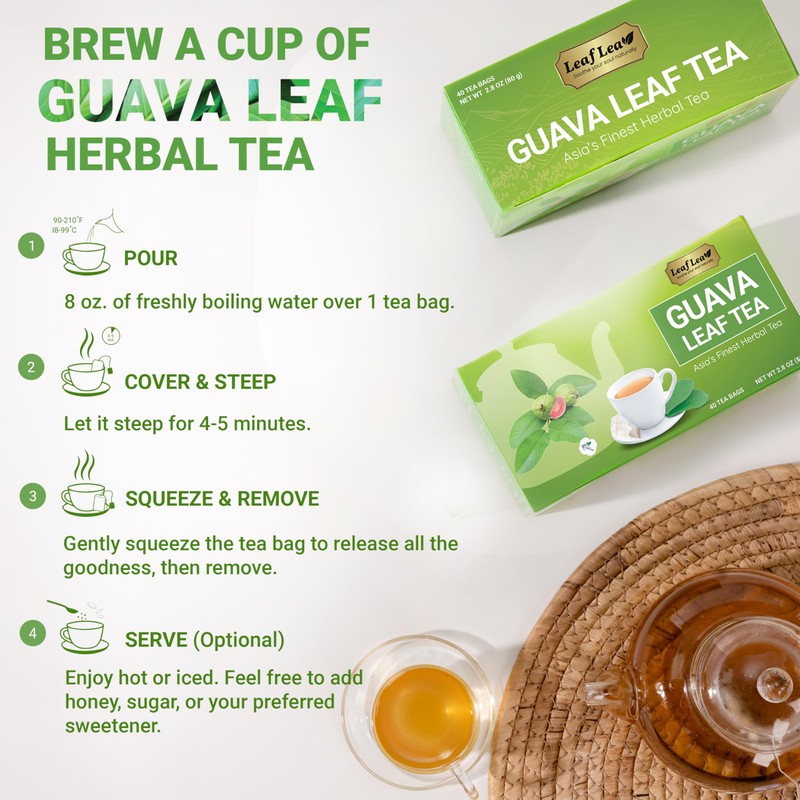 LeafLea 120 Guava Leaf Tea Bags, Premium Natural Herbal Tea,