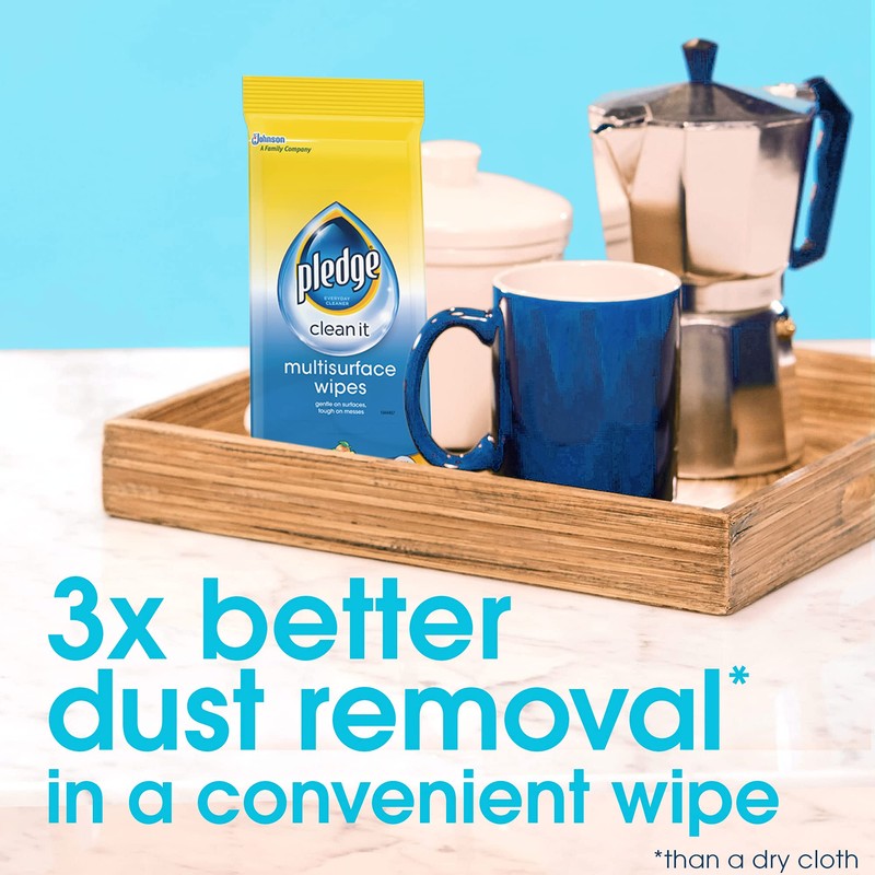 Pledge Multi-Surface Furniture Polish Wipes, Works on Wood, Granite, and