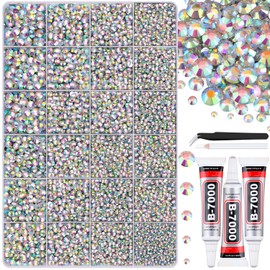 BELLEBOOST 30000Pcs Resin AB Rhinestones for Bedazzling Crafting with b7000 Jewelry Glue, Bulk Flatback Gems Bedazzler Kit for Crafts Clothes Shoes Fabric Nail Diamond Art, Assorted Size 2/3/4/5/6mm