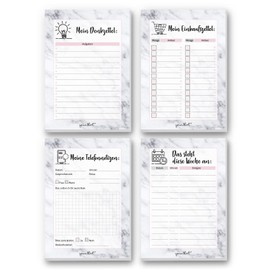 Set of 4 Notepads Marble Look I DIN A6 Shopping Notes Weekly Planner Reminder Notes Telephone Note I 50 Sheets I dv_300