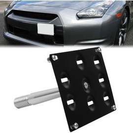 (A) GS Front Bumper Tow Hook License Plate Mount Bracket Frame Holder Tow Hole Adapter Relocator Compatible with Nissan 370Z GTR Sentra Juke Fit for Infiniti Q50 Q60 08-15 G35(2nd Gen) G37