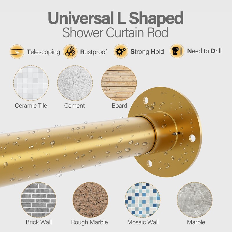 Yampos L Shaped Corner Shower Curtain Rod, 39" - 69"