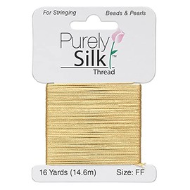 Purely Silk Simply Silk Beading Thread Cord Size FF Gold 0.015 Inch 0.38mm 16 Yards Card for Stringing Weaving Knotting Kumihimo