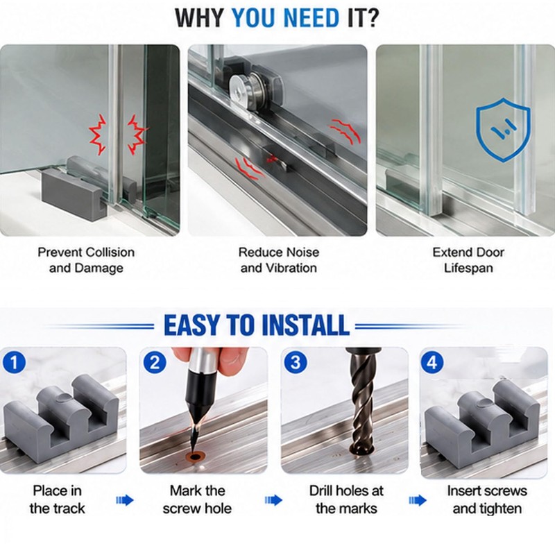 xhziy 4 Pcs Sliding Shower Door Stopper 2 Inch Gray