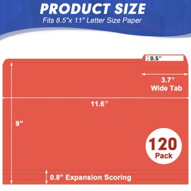 File Folder, HERKKA 120 Pack 1/3 Cut Tab File Folders, File Folders Great for Organizing and Filing, Letter Size, Red