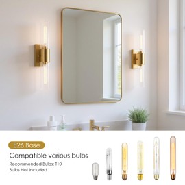 Wall Sconces Set of Two, Gold Bathroom Sconces Wall Lighting with Clear Glass Modern Sconces Wall Decor Set of 2 Bathroom Light Fixtures Vanity Light for Mirror Bedroom Washroom Hallway