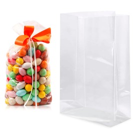 APQ Clear Gusseted Poly Bags, 6 x 3 x 15 Inch. Pack of 100 Gusseted Plastic Bags 1 Mil Thick for Favors with Open Top. Clear Plastic Bags for Packaging Cookies, Popcorn, Candies, Homemade Bread