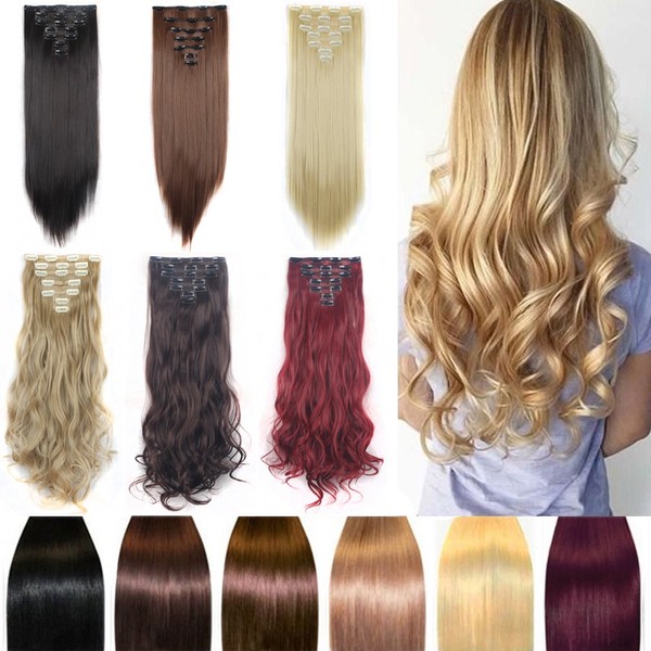 FIRSTLIKE 160g 23" Rose Red Straight Double Weft Clip In Hair Extensions Thick Full Head Long Straight Curly 7 Pieces 16 Clips Colors Soft Silky Dress For Ladies Beauty