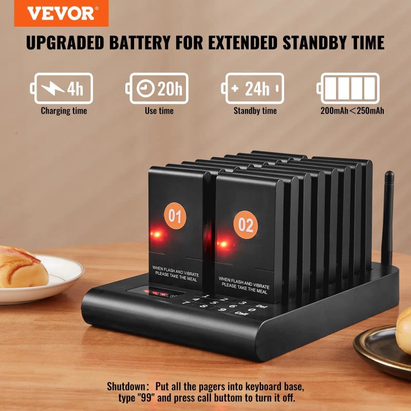 Wireless Restaurant Pager System 16 Buzzers Vibration Flashing Beepers For