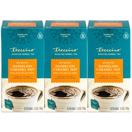 Teeccino Dandelion Caramel Nut Tea - Caffeine Free, Roasted Herbal Tea with Prebiotics, 3x More Herbs than Regular Tea Bags, Gluten Free - 25 Tea Bags (Pack of 3)