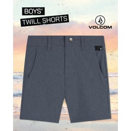 Volcom Boys' Twill Shorts - Stretch Fit Flat Front Chino Golf Uniform Shorts for Boys, Classic Pull-On Style with Belt Loops, Size 12, Navy