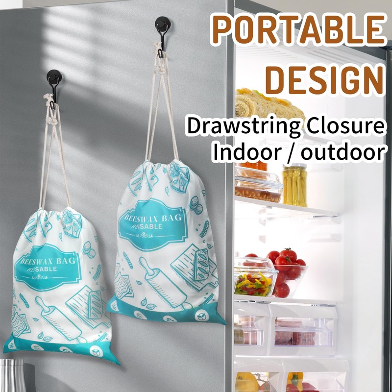 2-Pack Beeswax Bread Bags for Homemade Bread, Green Reusable Sourdough