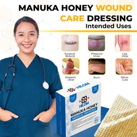Hilom Hilom Medical Grade Manuka Honey Gauze Dressing 4 inch x 4 inch (10 Pack - Non-Adherent) |First Aid for Minor Wounds Such as Cuts or Advanced Wound Care of Bed Sores, Burns, or Lacerations