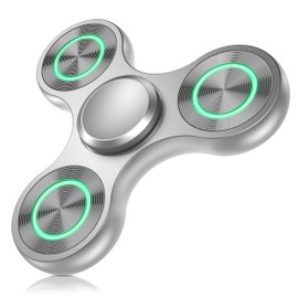 Fidget Toy Spinner with Luminous Light, Ultra Durable Stainless Steel Bearing High Speed 4-10 Mins Hand Metal Spinner, ADHD Stress Anxiety Relief Glow in The Dark Fidget Toys for Adults Kids Sliver
