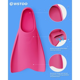W WSTOO Streamlined Swimming Fins,Training Short Flippers,Silicone Swimming Flippers for Kids Adults Men and Women for Swimming Snorkeling and Diving