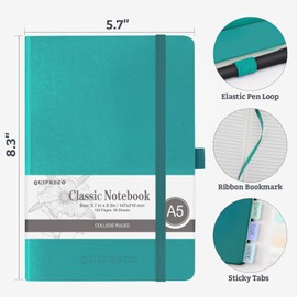 joibabe A5 Notebook with Lined Pages, Thick Journal Notpad with 196 Pages,100GSM Notepad with Soft PU Cover,Pen Holder,inner Pocket,Index Tabs.Journal Note Book for Office School Home (lake blue)