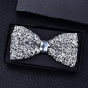 KRYMSON 1 Piece Crystal Bow Tie Silver Glitter Adjustable Sequin