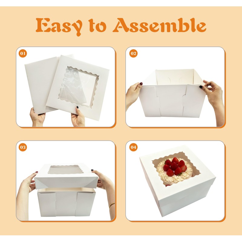 GoldenBakeryFamily 10 Pcs Cake Boxes,12x12x8 Inches White Bakery Boxe with