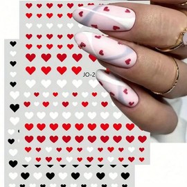 Valentine’s Day Nail Art Stickers Red Heart Nail Stickers Self Adhesive White Heart Designs Nail Decals Cute Nail Art Decals Black Heart Decals Nail Art Designs Decals for Nail DIY Manicure 4 Sheets