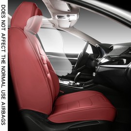 HAITOUR Full Coverage Leather Car Seat Covers Front Pair Universal Fit for Most Cars Sedans Trucks SUVs with Waterproof Leatherette in Automotive Seat Cover Accessories (Front Pair, Wine Red)
