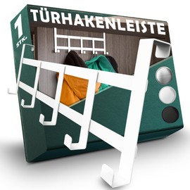 Menz Door Coat Rack for Hanging - Universal Door Hooks as Space-saving Clothes Hooks Door, Heavy Duty Door Hook Rail, Flexible Hooks for Hanging, Colour: White