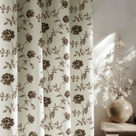 Beauoop Floral 100% Blackout Curtains 63 Inches Long 2 Panels for Bedroom Living Room Brown on Beige Vintage Rose Flower Patterned Room Darkening Thermal Soundproof Grommet Window Drapes, 52X63