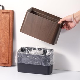 ETRAVEL Tabletop Trash Bin Dust Bin Imitation Wooden Small Mini Trash Can Stylish Simple Trash Can Trash Can Can Be Hidden, Bedroom, Office, Wastebasket Interior (Tan)