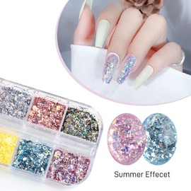 12 Colors Glitter Nail Art Sequins, Holographic Irregular Iridescent Shiny Nail Flakes Decorations 3D Ultra-Thin Powder Nail Art Design for Women Manicure Sparkly Acrylic Supplies, Resin Nail Art Tips