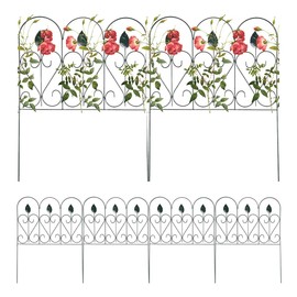 Mr.Garden Fencing for Yard Wrought Iron Fence Barrier Panels 7PACK 24"x32", Dog Outdoor Fence, Coated Folding Border Fences for Garden Patio Tree Ring, Dark Green (Without Decorative Flowers)