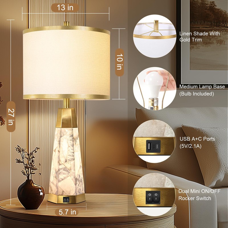 Natural Alabaster Table Lamps Set of 2 - Lamps for