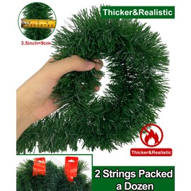 TURNMEON 2 Pack Total 100 Ft Artificial Christmas Garlands Greenery Decorations, Each 50 Ft Soft Green Pine Garland Holiday Christmas Decoration Outdoor Indoor Home Stairs Fireplace Mantle Xmas Party