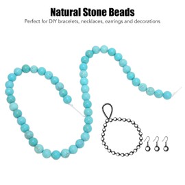 Gemstone Stone Beads Bracelets, 8 mm Turquoise Pearl Wreath, Round Blue Turquoise Natural Pearls Jewellery Beads Loose Beads Threading Gemstone Beads for Bracelet Necklace Jewellery Making
