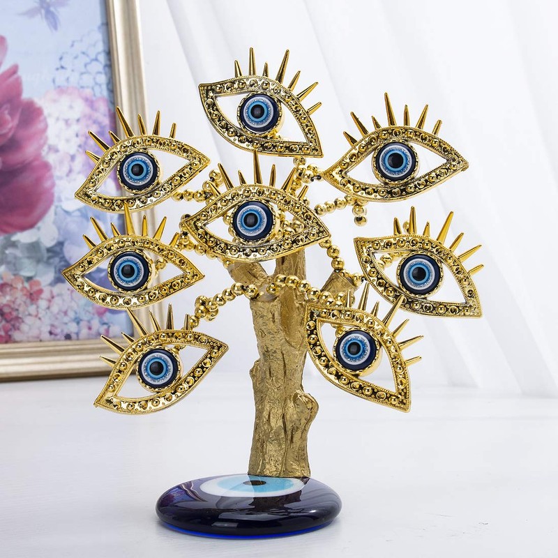 YU FENG Golden Turkish Evil Eyes Tree with Blue Evil