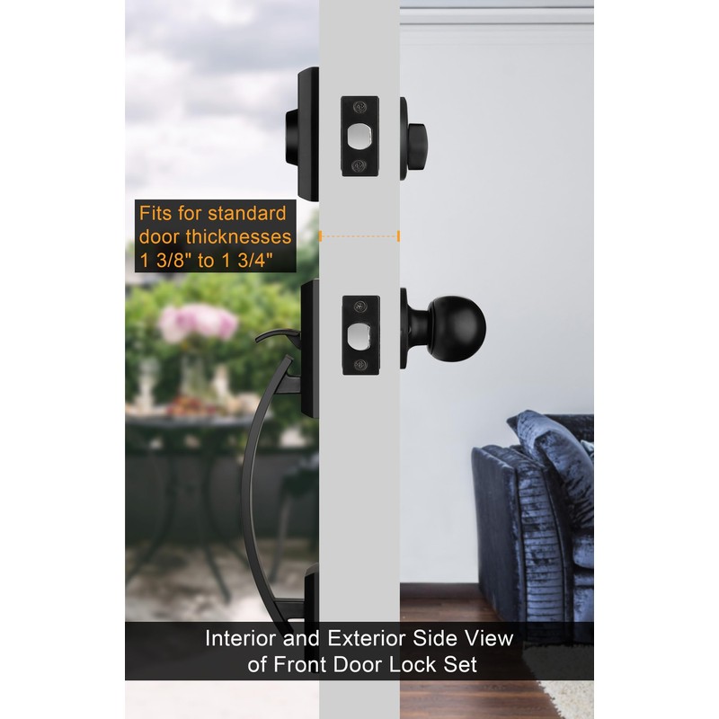 goldenwarm Front Door Handle and Deadbolt Set, Black Front Door