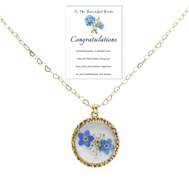 Dorla Cool Forget-Me-Not Pressed Wildflower Necklace for Bride Something Blue Gift for Bridal Real Flower Necklaces Bride to be Wedding Bachelorette Party Gifts Jewelry
