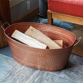 Achla Oval Copper Plated Tubs, Hammered Finish, 30.75" L, Pack of 2