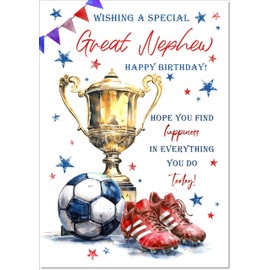 doodlecards Great Nephew Birthday Card Footballer's Trophy Large A4 Size with Plain Envelope