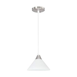 Aspen Creative 61100A Adjustable One-Light Mini Pendant Ceiling Light, Transitional Design in Satin Nickel Finish with Frosted Glass Shade, 6-1/2" Wide