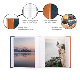 Kenro Grace Classic Photo Album for 100 Photos 9x6 / 23x15cm - Navy Blue Faux Leather Slip-In Pages & Memo Space. Premium Photo Album for All Occasions - KD110