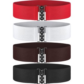 Chuangdi 4 Pack Vintage Wide Hook Plus Stretchy Elastic Waist Belt Waistband Corset Cinch Belt (Style 1, Size 1)