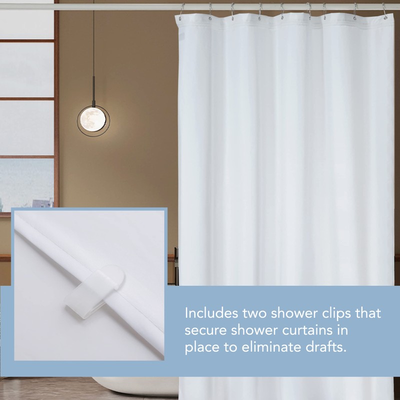 FRESH IDEAS Shower Curtain Liner with Shower Clips, Easy On/Off